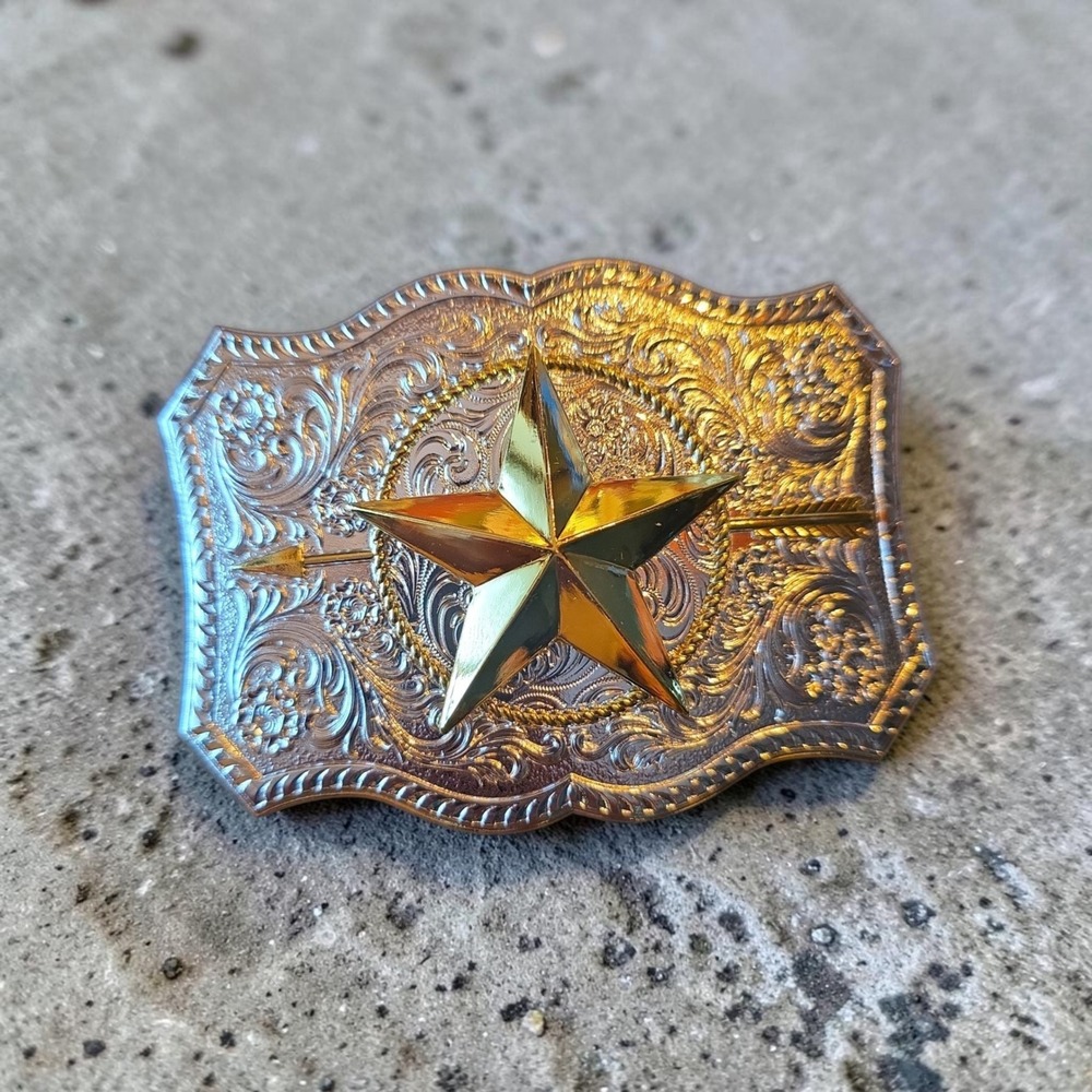 NWT Large Star Arrow Filigree two-tone belt buckle western cowboy
